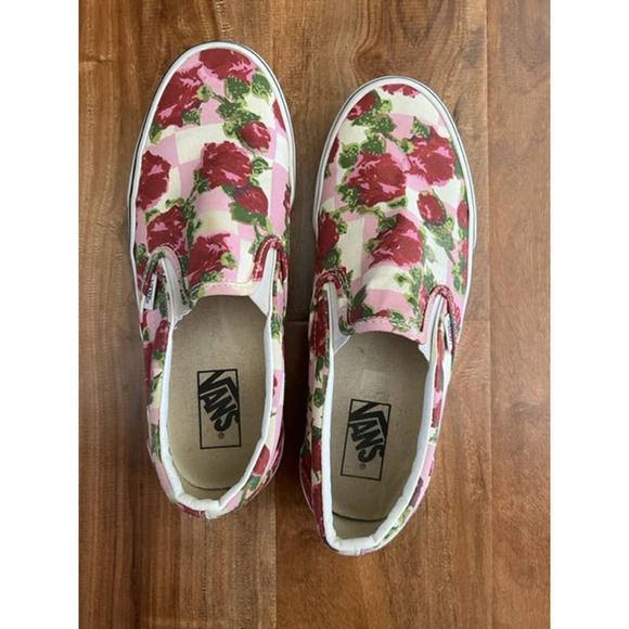 Vans Classic Slip On Rose Floral Checkerboard Shoes - Picture 2 of 8